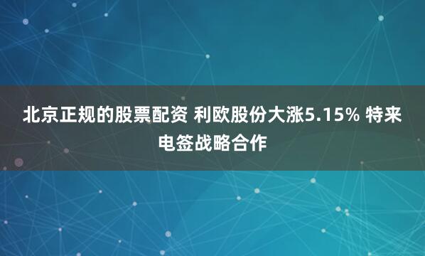 北京正规的股票配资 利欧股份大涨5.15% 特来电签战略合作
